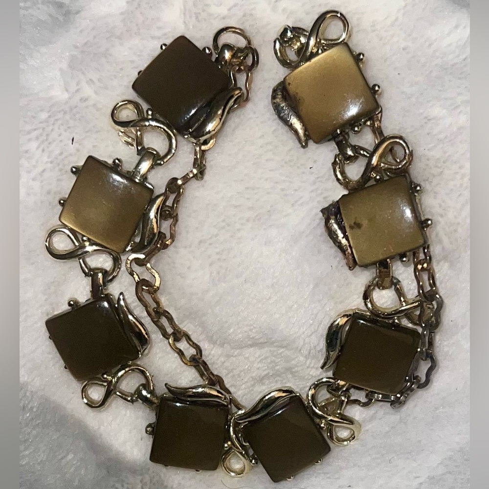 Vintage Coro Theromset Necklace Cocoa Moonglow Gold Tone Adjustable 15”